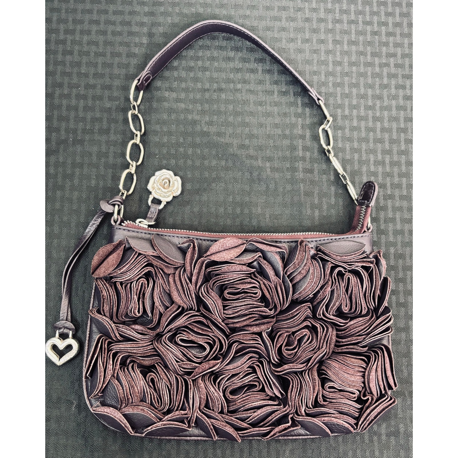 Brighton Velvet Rose Masterpiece Collection, Eggplant Leather Hobo Purse